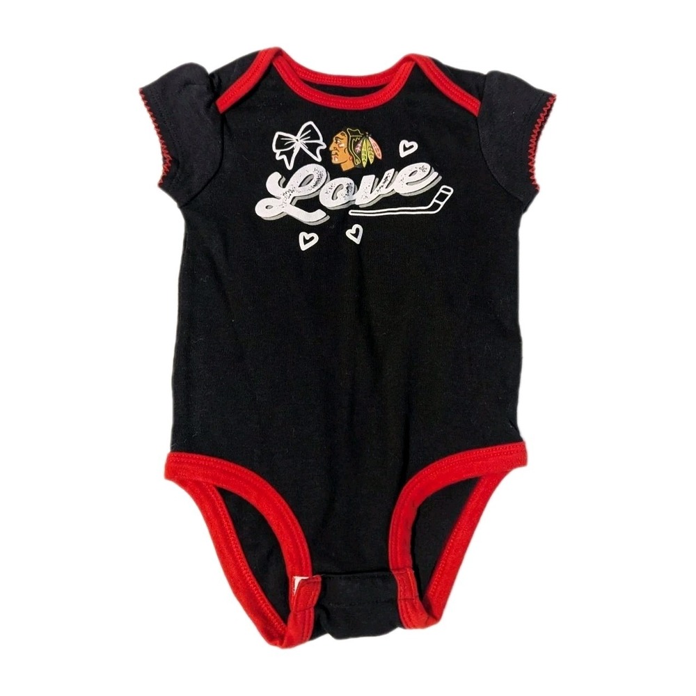 NHL Chicago Blackhawks Baby‎ Girls Love Hockey Graphic Bodysuit Black Red 18M